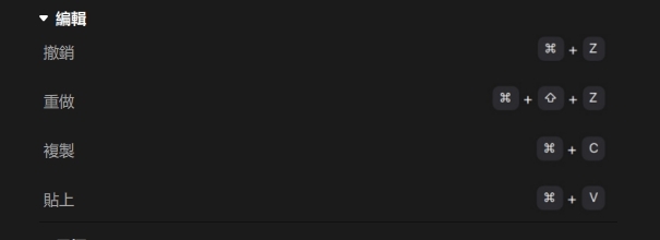 編輯鍵盤快捷鍵