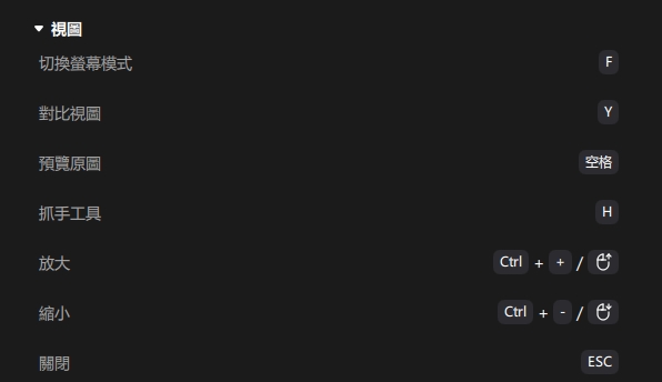 檢視鍵盤快捷鍵