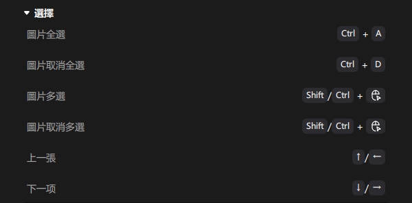 選取鍵盤快捷鍵
