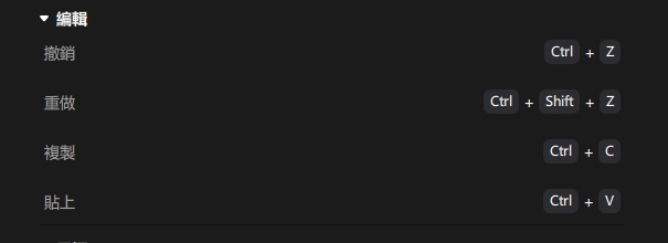 編輯鍵盤快捷鍵