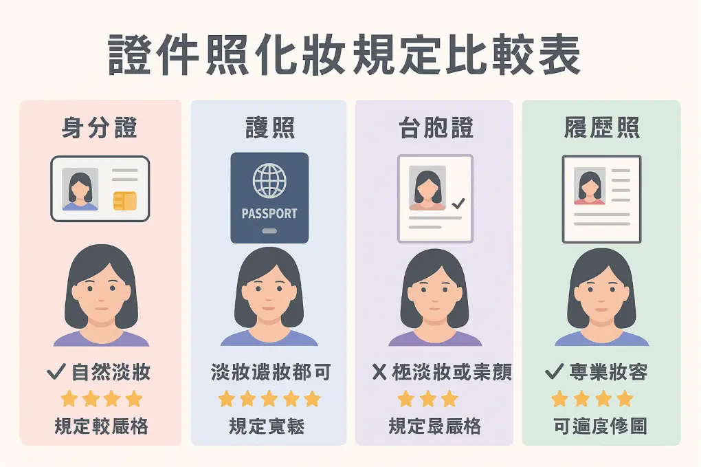 台灣各類證件照化妝規定比較表