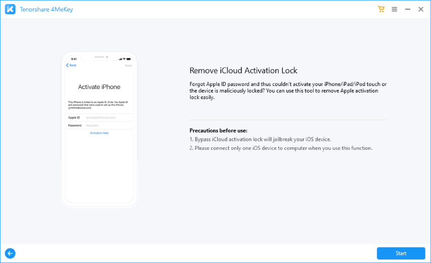 nyahkunci iCloud - antara muka 4MeKey