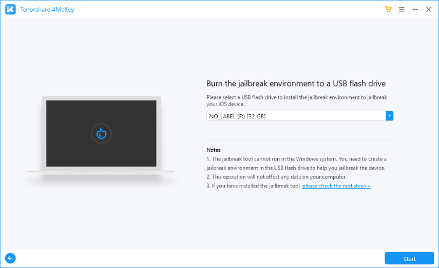 start to burn jailbreak tool- 4MeKey