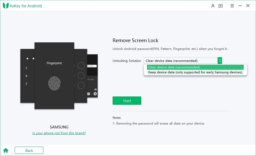 pilih alih keluar kunci skrin tanpa kehilangan data