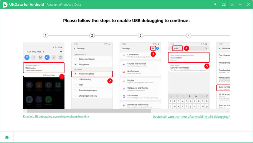 ultdata untuk android mengingatkan pengguna untuk mendayakan usb debugging