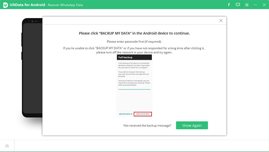 ultdata untuk android meminta anda mengesahkan data sandaran