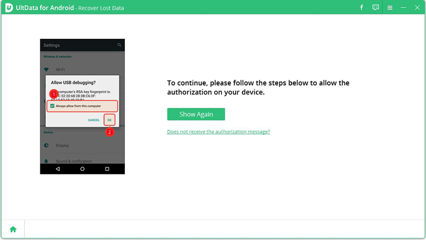 ultdata untuk android arah untuk mengklik tunjukkan sekali lagi