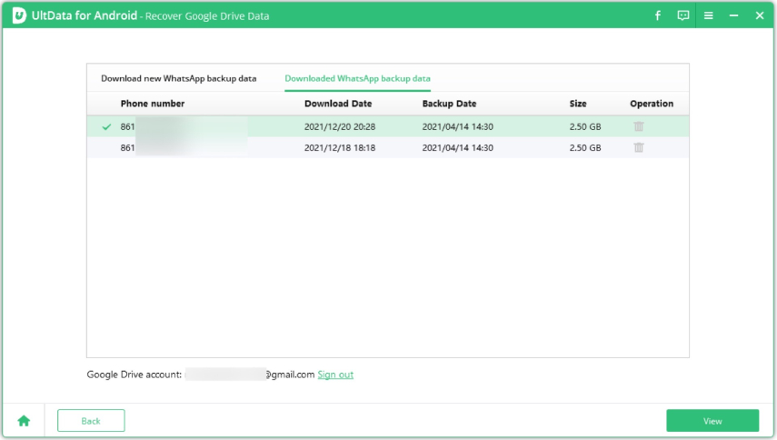 view whatsapp backup download history