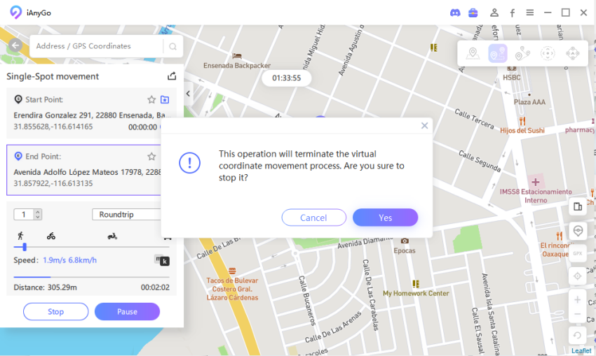 hentikan pergerakan pada ianygo