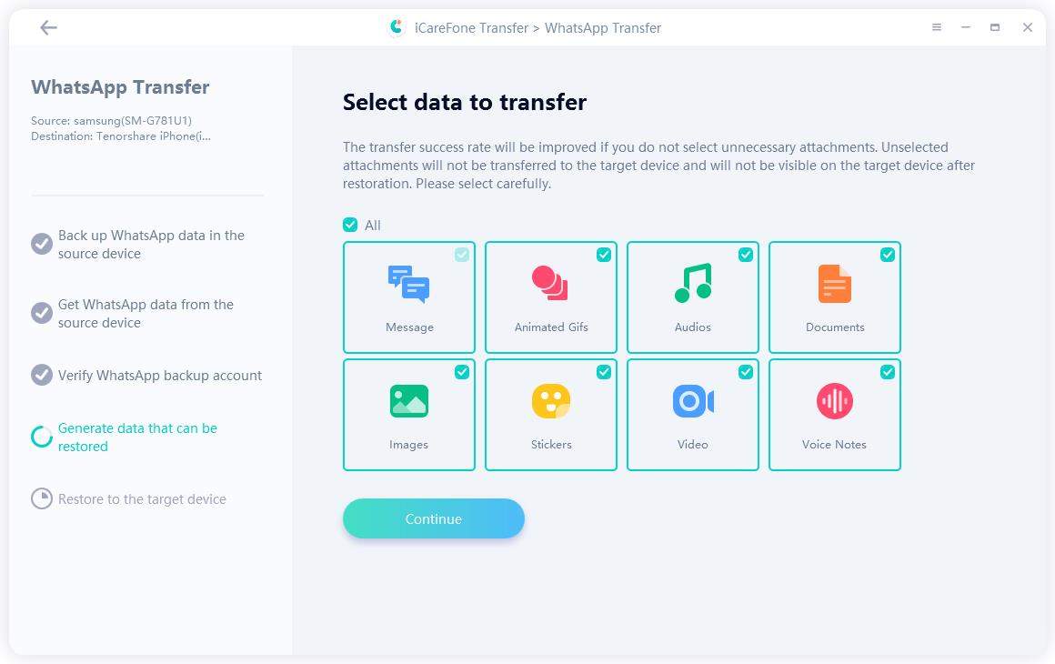 how to restore whatsapp messages from android to iphone - generating whatsapp data - iCareFone Transfer(iCareFone for WhatsApp Transfer)
