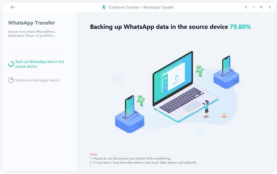 membuat sandaran data whatsapp dengan icarefone dengan menekan ya