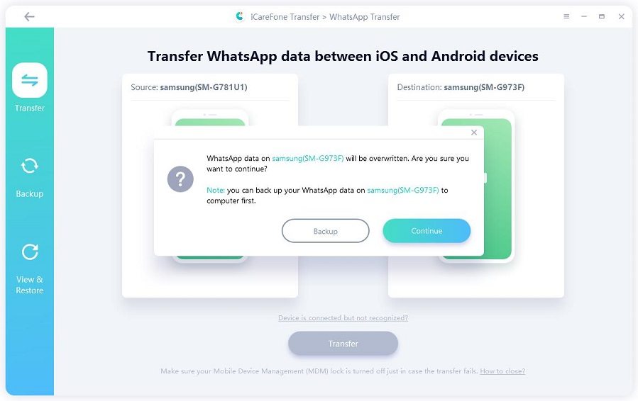 pemindahan whatsapp antara dua peranti android - ditulis ganti