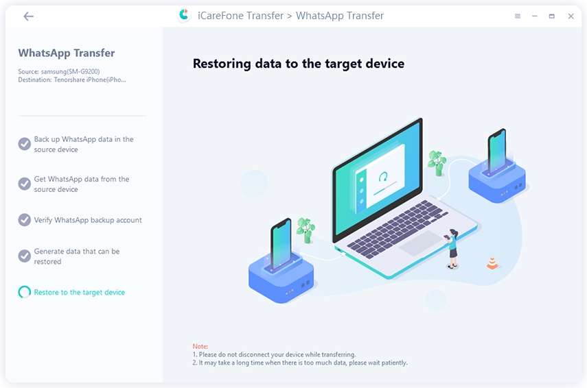 copy whatsapp data from android to iphone - restoring - iCareFone Transfer(iCareFone for WhatsApp Transfer)