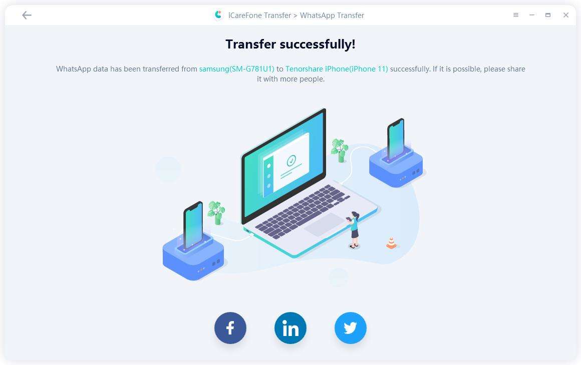 	transfer whatsapp chats from android to iphone - transfer successfully - iCareFone Transfer(iCareFone for WhatsApp Transfer)