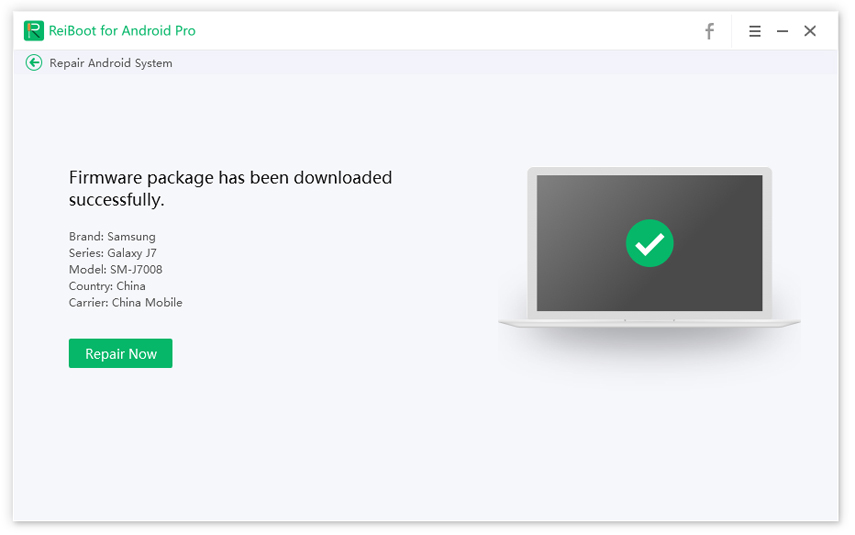 downloaded samsung firmware package and click repair now with tenorshare reiboot for android - guide