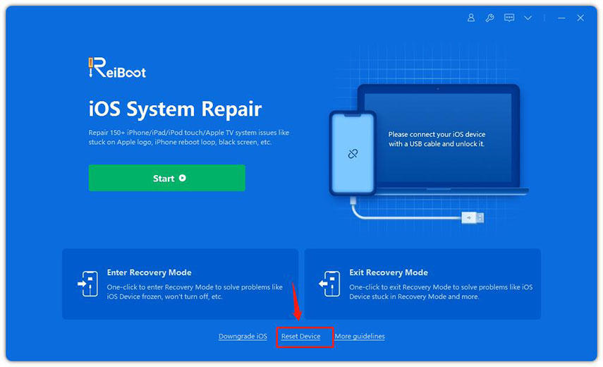 klik Tetap Semula peranti dalam ReiBoot