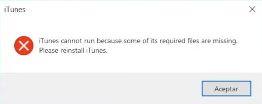iTunes cannot run because some of its required files are missing