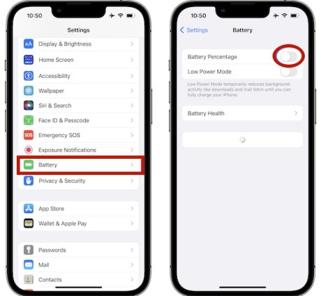 battery percentage setting