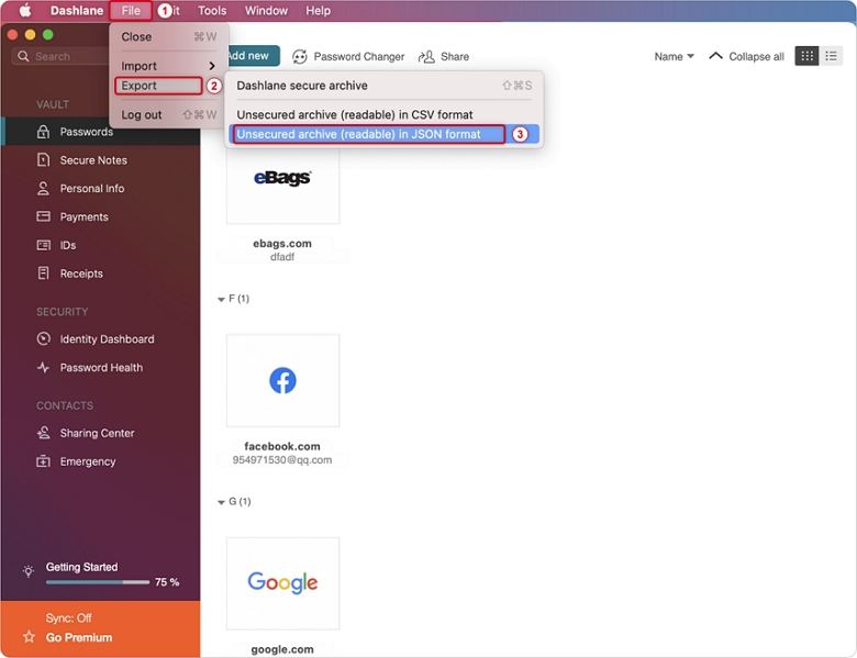 export password from dashlane mac
