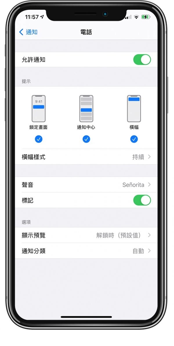 iPhone 通知中心設定