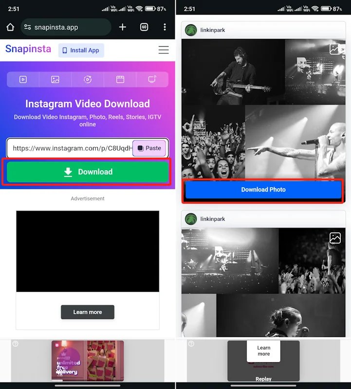 在手機端Snapinsta裡下載圖片