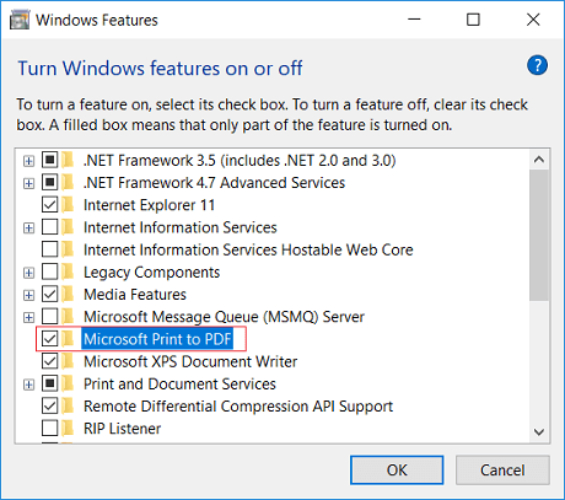 勾選「Microsoft Print to PDF」  