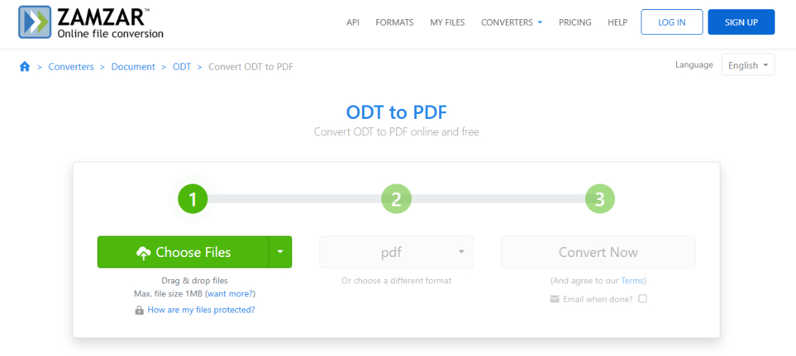 Zamzar convert odt to pdf