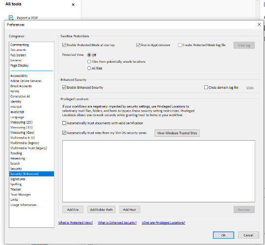 Adobe Acrobat 安全性增強設定