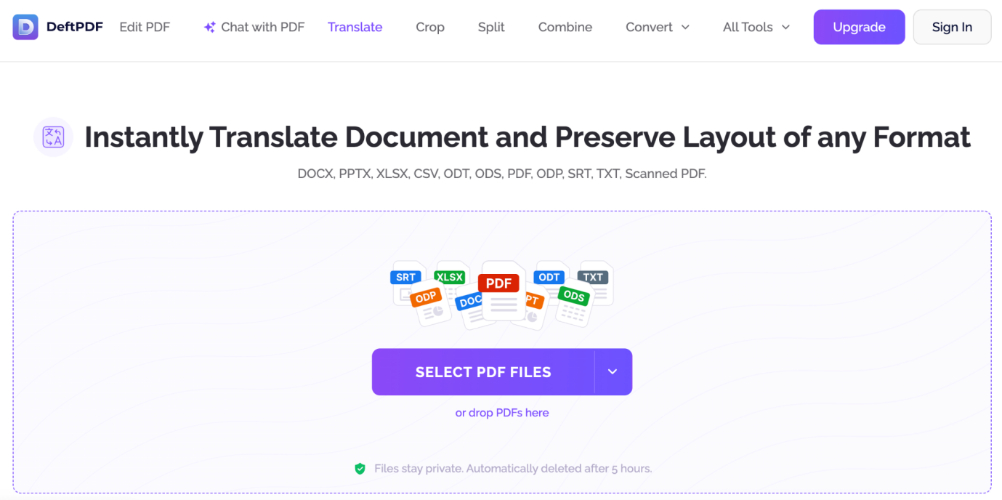 deftpdf pdf online translate interface
