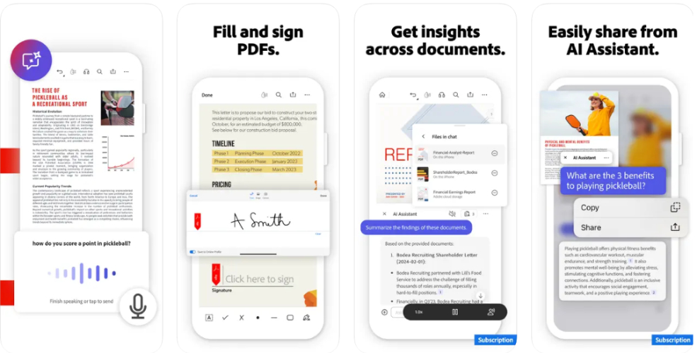 Adobe Acrobat Reader 行動版頁面