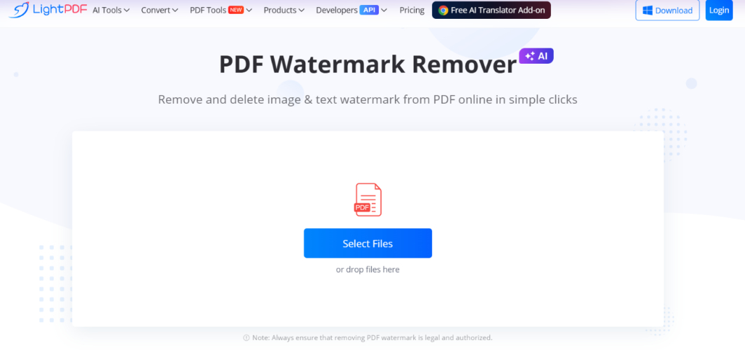 Lightpdf remove watermark for PDF 