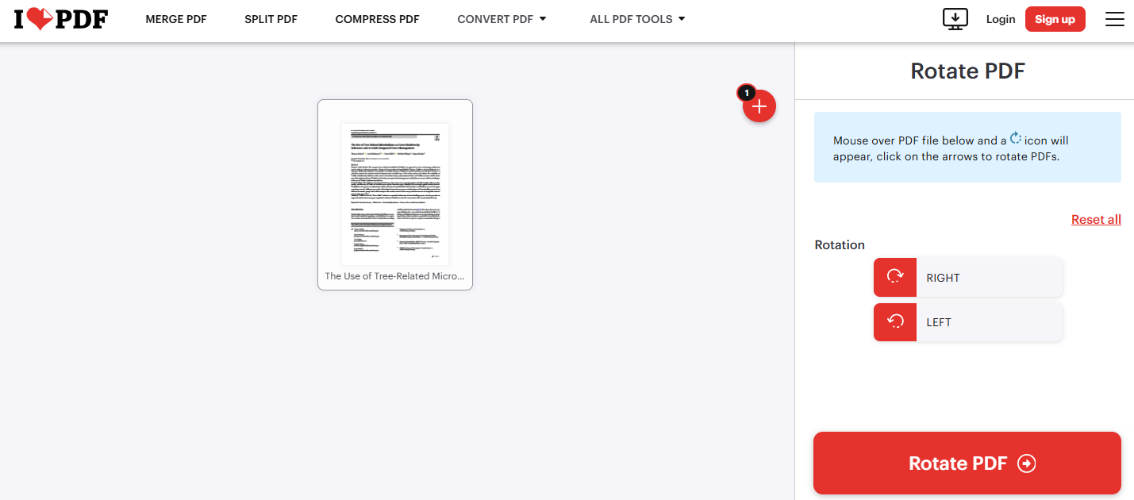 iLovePDF rotate page funtion