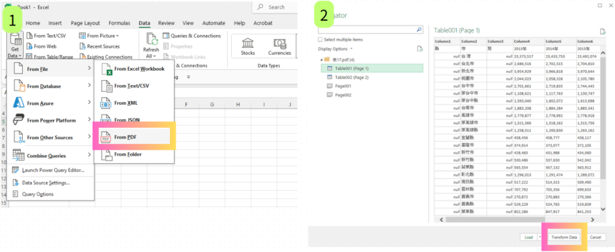 open excel and input pdf file
