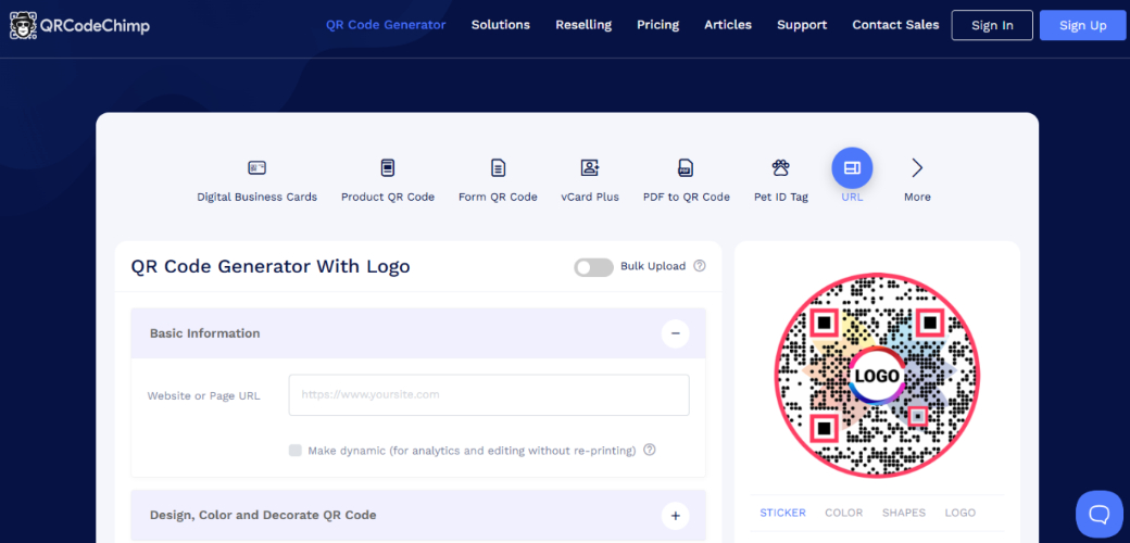 qr code chimp website interface