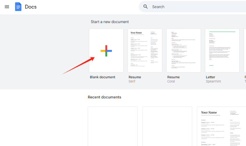 在Google Docs開啟一個空白的Word文件