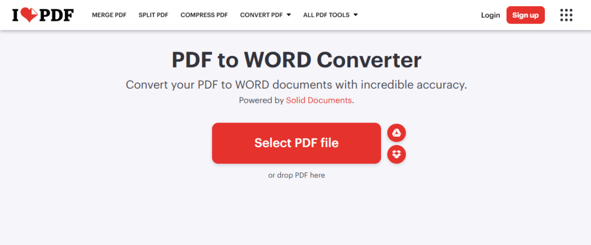 ILovePDF 線上pdf轉word轉換工具