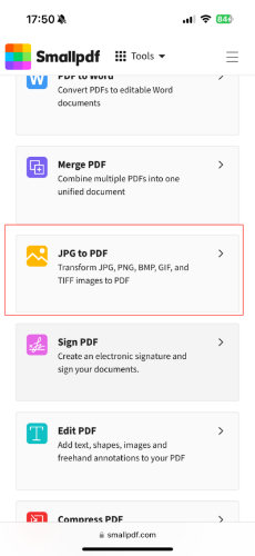 選擇「JPG 轉 PDF」