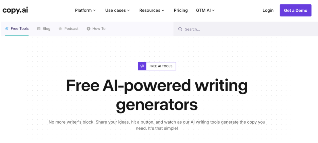 copy.ai 網頁版面