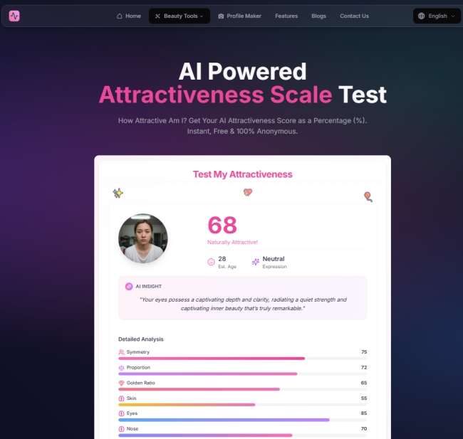 Attractiveness-Scale 顏值測試結果