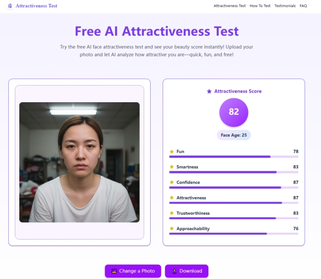 AttractivenessTest.ai 顏值測試結果