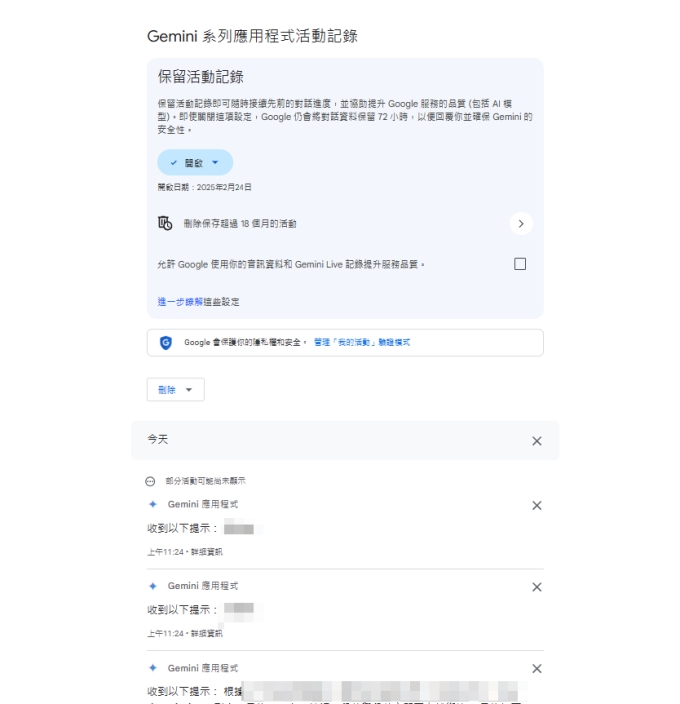 Google My Activity 查看 Gemini 對話歷史