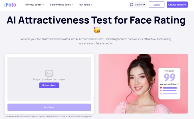 iFoto AI 顏值測試結果