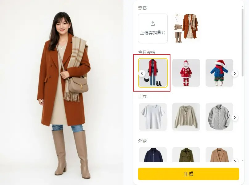 AI 換衣服 生成穿搭結果示意圖