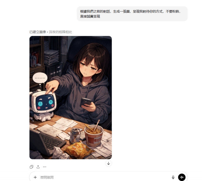 把我至今是怎麼對待你的方式，生成成一張圖片