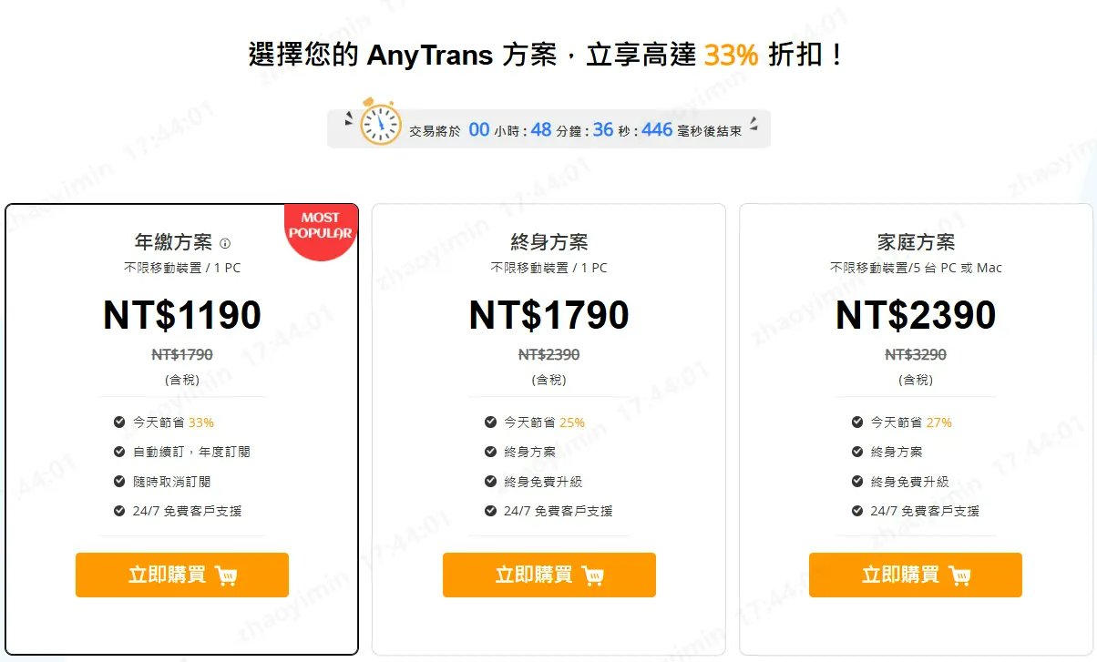 AnyTrans價格方案