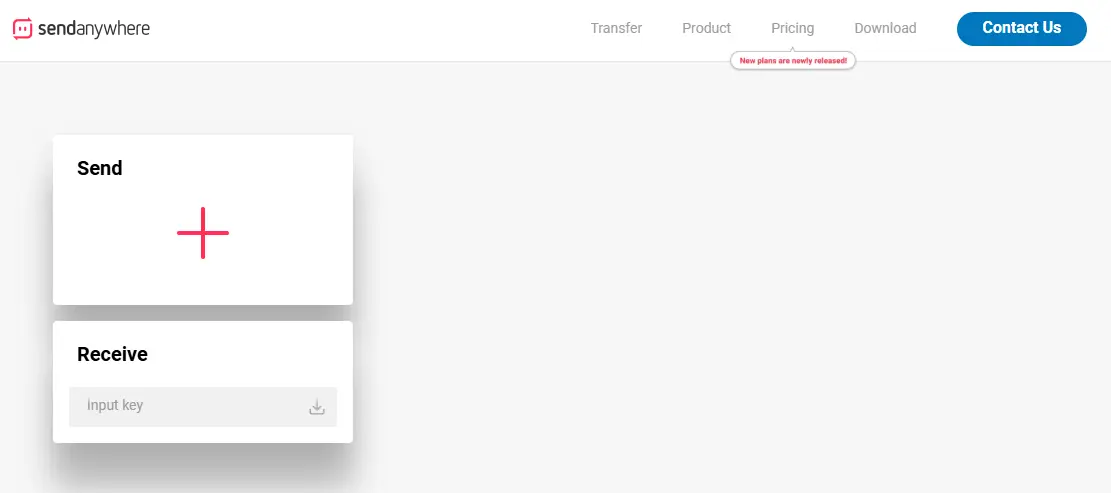 Send Anywhere 應用程式主介面-傳送和接收功能按鈕