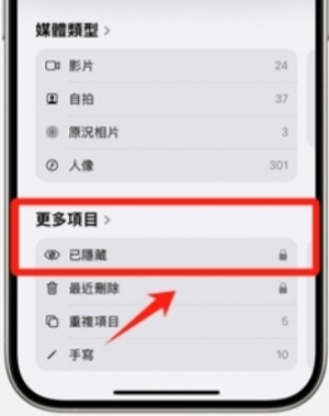 檢視「隱藏」相簿恢復突然不見的照片