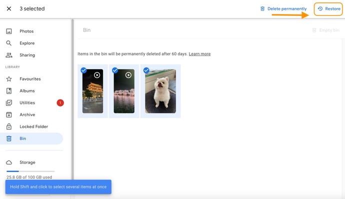 Restores recently deleted photos and videos 2