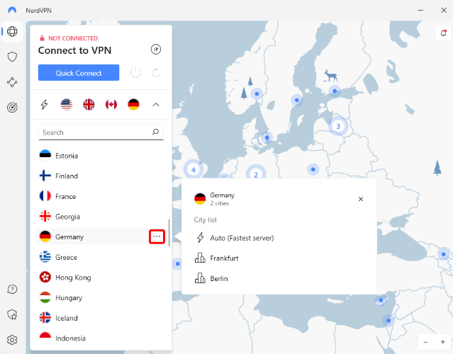 NordVPN interface