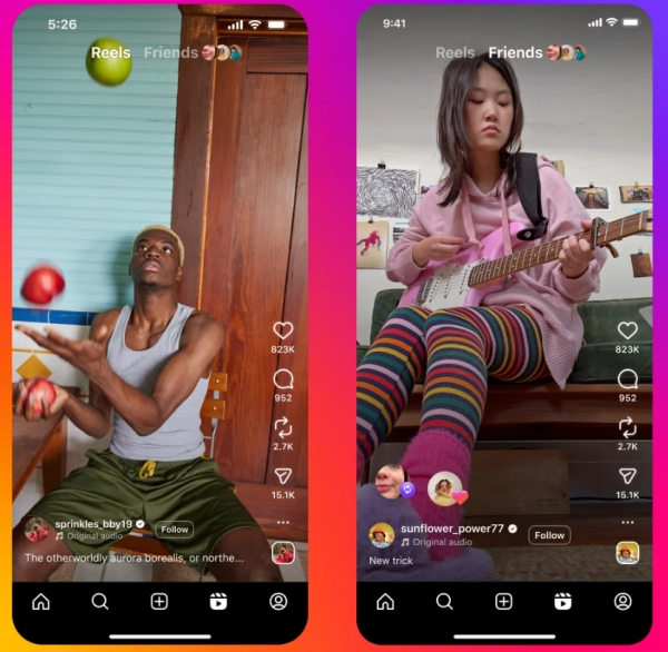 IG Friends 頁面顯示好友按讚 Reels